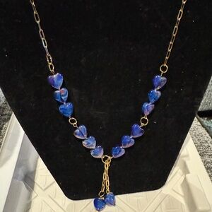 Chic Blue Heart Necklace on Gold tone Chain
